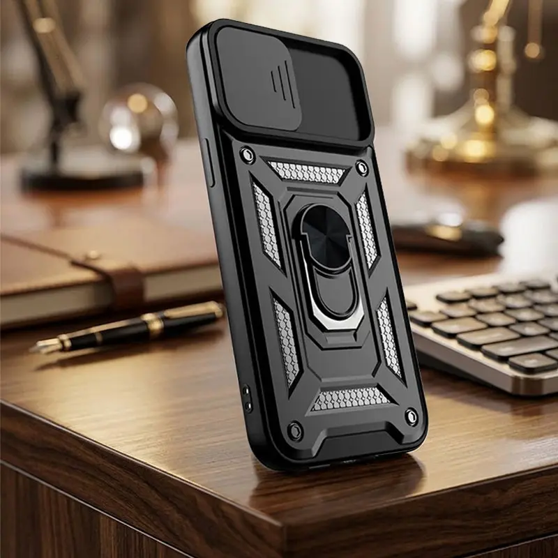 iPhone 17/16/15/14/13/12/11 Pro Max Case, Cover, Casing, Slide Lens Protection, Shockproof & Impact-Resistant, Kickstand Feature, Durable Phone Accessory