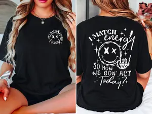 I Match Energy Graphic Tee Edgy Skeleton Middle Finger Alt Y2K Shirt