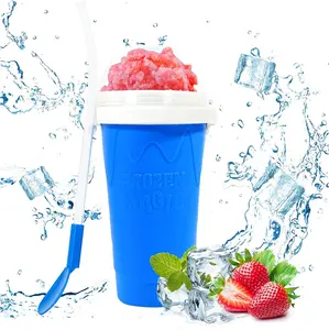 AIT Corp Slushy Maker,Frozen Magic Cup, Double Layers Silica Smoothie Pinch Ice Cooling Homemade Milk Shake Ice Cream ,blue Kitchen Silicone Spoon Utensils Mug