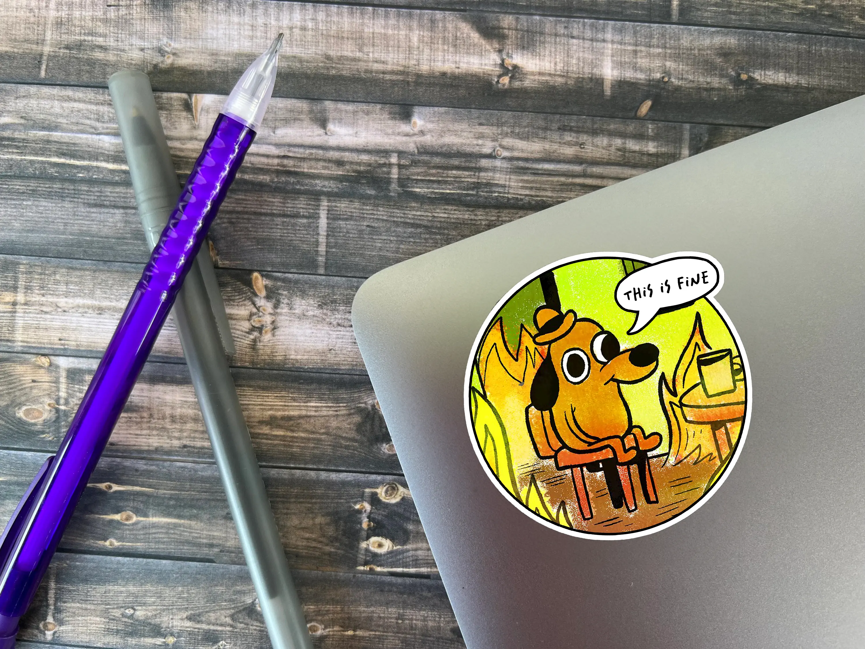 This is Fine Meme Sticker, Fire Sticker, laptop sticker, water bottle sticker, waterproof sticker, gift, funny