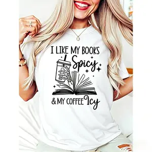 "I Like My Books Spicy & My Coffee Icy" Skeleton Hand Book Lover T-Shirt| Bookish Coffee Tee