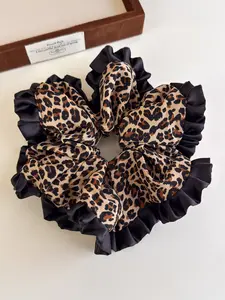 1pcs Fashion Vintage Satin Fabric Leopard Print Ruffle Hair Tie, Ruffled Edges, High-End Style Hair Accessory, Elegant Hair Band Headband for Women, Leopard Pattern