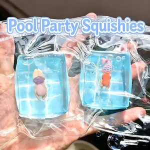 Pool Party Ice Cube Squishy, Transparent Jelly Stress Relief Toy, Anxiety Relief for Adults & Kids