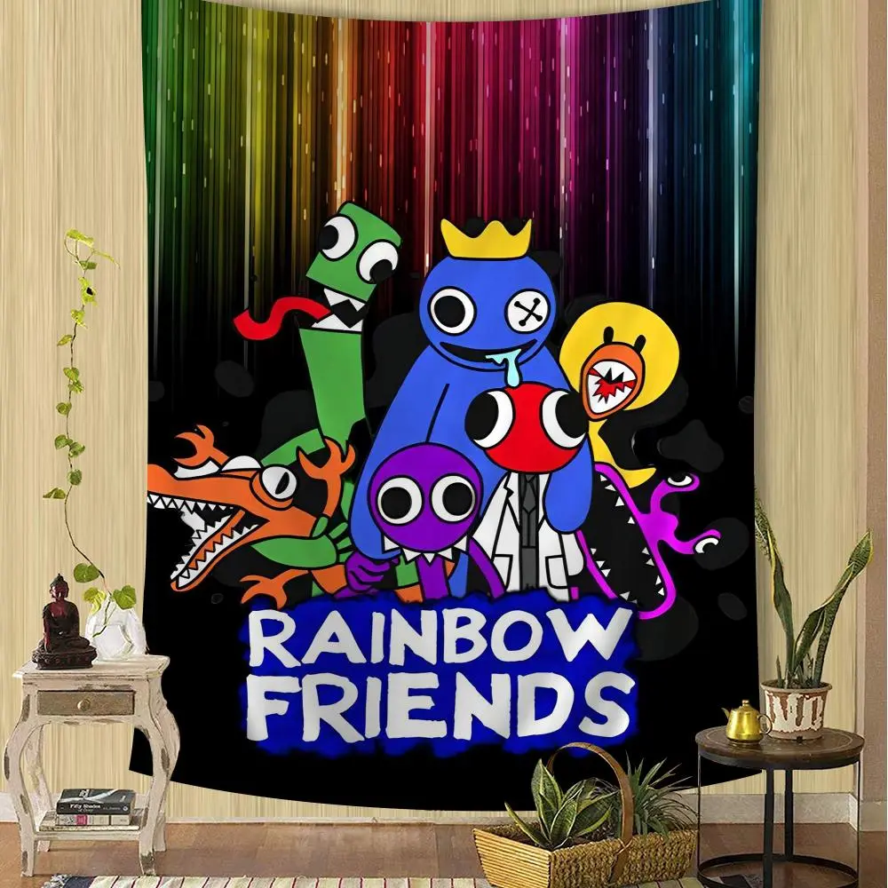 Rainbow Friends Light Imitation Linen Tapestry, 30x40in Science Fiction Animal Geom Wall Hanging, Hand Wash Safe Hippie Home Decor for Indoor-Outdoor Use