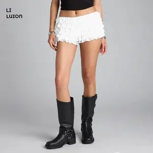 Women Lolita Lace Ruffled Layered Shorts Y2k Fairy Tiered Bloomers Pumpkin Party Festival Shorts