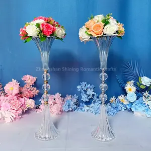 Metal Crystal Vase for Weddings, Elegant Dining Table Centerpiece, Tall Candle Holder for Column Candles, Perfect for Restaurant and Hotel Decor