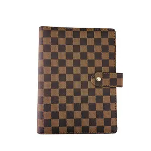 Classic Brown Checkered Binder A5 6-Ring Brown Elegant Design for Notes & Small Documents