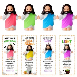 Halloween Christian Party Favors Glow in the Dark Mini Cross Pumpkins and Jesus Figures with Bible Verse Cards for Church Gifts Classroom Party Hide and Seek