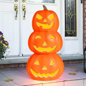 Plastic Jack O Lantern Pumpkins with Spooky Lights - Battery Operated Lighted Pumpkins for Outdoor, Indoor, Haunted House, Porch Decoration