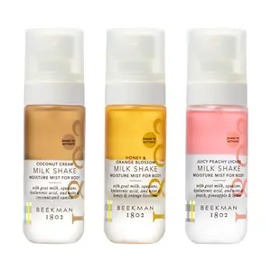 Beekman 1802 Summertime Spritz Body Mist Sampler - Milk Shake Hyaluronic Acid Body Mist in Coconut Cream, Honey Orange Blossom, and Juicy Peachy Lychee (2oz each)