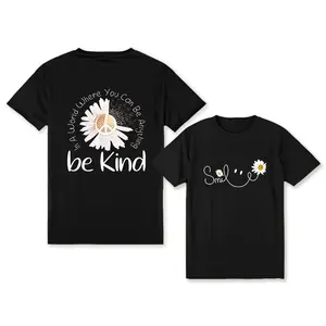 Summer Casual Women's T-Shirt with Round Neck, Regular Fit, "Smile" and "Be Kind" Flower Print Designs