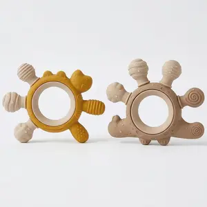 BPA-Free Food Grade Silicone Dinosaur & Crab Teether Set, 2pcs Two-Tone Infant Teething Toy, Soft Sensory Chew Toy for Babies 0-12 Months