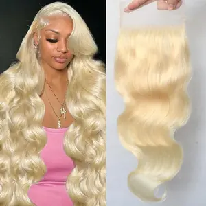 Gefily[14A]Grade #613 Russian Blonde Body Wave HD Lace Frontal Closure 18inch 4x4 Lace Closure for Body Wave Bundles Human Hair #613 Honey Blonde Color Transparent Lace Swiss Lace
