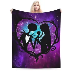 Nightmare Before Christmas Bedding Blanket Valentine's Day Couple Super Soft Blanket 80" x 60", Flannel Summer Lightweight Living Room Bedding/Bedroom