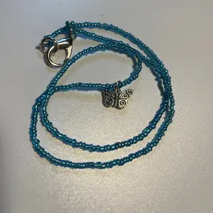 Light Blue Beaded Necklace with Butterfly Pendant Anniversary