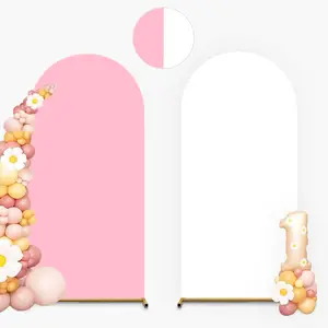 Elastic Arch Covers for Wedding Arches, Pink &White Round Chiara Backgrounds for Wedding Birthday Parties, Universal Fit Decorations Wedding Arched Backdrop Wedding Party Backdrop (no Stand)