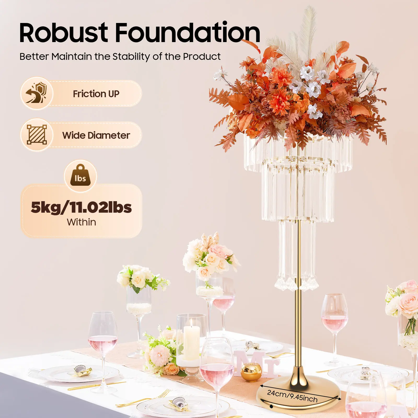CNCEST Elegant 4-Tier Wedding Flower Stand Gold & Clear Acrylic 32" Tall Centerpiece for Events & Home Decor Modern Design High-Quality Materials Electroplated Process