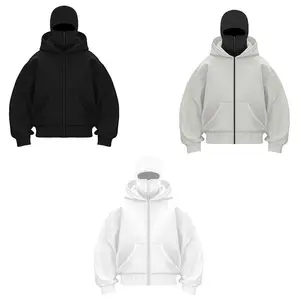Double-Layer Zip-Up Hooded Jacket — Stylish, Cool Unisex Top for Sports and Casual Wear (Black/White/Gray)