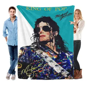Vintage Michael Jackson Printed Flannel Blanket - Premium Soft Warm Throw Blanket with Iconic "King of Pop" Design, Ideal Gift for MJ Enthusiasts