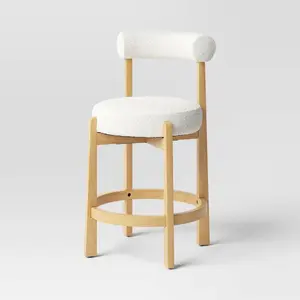 Sculptural Upholstered and Wood Boucle Counter Height Barstool Cream - Threshold