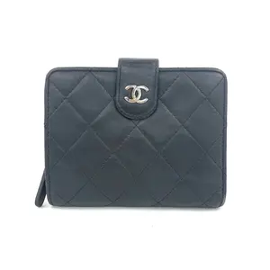 Pre-owned CHANEL Leather Small Leather Goods Vintage Diamond Stitch Compact French Wallet JV00217