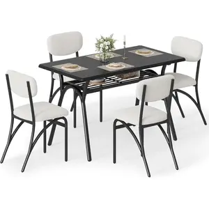 Dining Table Set for 4, Modern Rectangular Kitchen Table with Boucle Chairs & Storage Rack, Perfect 4-Seater Dining Set for Small Spaces, Dining Table Set Of 4