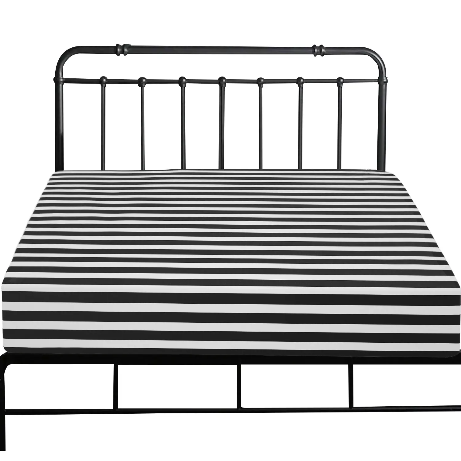 NTBAY Classic Brushed Microfiber Striped Fitted Sheet - 1800 Super Soft & Cozy, Flat Weave, 6 Size Options, Deep Pocket, Wrinkle/Fade/Stain Resistant, Ideal for Guest Rooms (Black and White, Sheet Only)