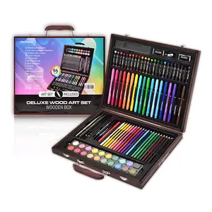 Darnassus 96-Piece Wood Art Set, Art Box & Drawing Kit Color Set, Art Supply Gift For 4-12 Age, Art Kit with Compact Portable Wooden Case, Kid Drawing Set