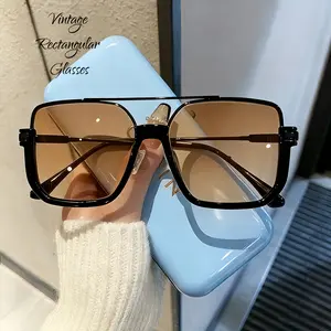 Vintage Retro Oversized Aviator Sunglasses for Women Men,Square Double Bridge Pilot Sun Glasses with UV lense,Stylish Frames, Casual Streetwear Additions, Large Frames, Perfect For, Ideal As Holiday Presents