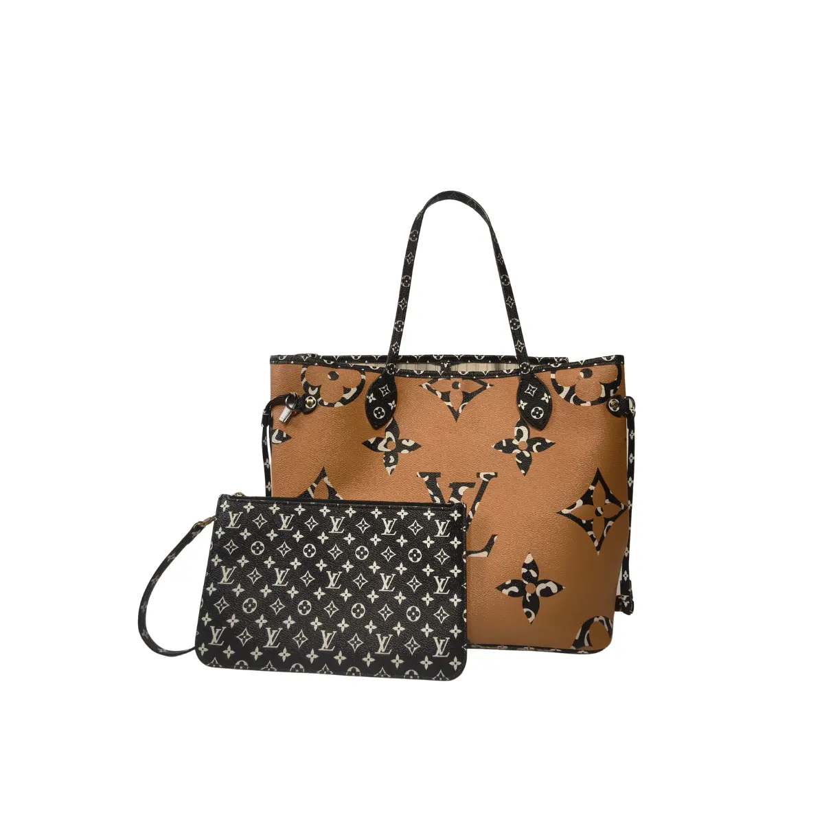 Pre-owned Louis Vuitton Neverfull MM Monogram Giant Jungle Black Caramel Limited Edition Tote