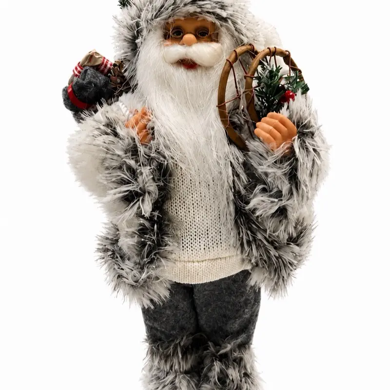 Everfrost Santa 12” Nordic Winter Christmas Figure with Faux Fur Coat