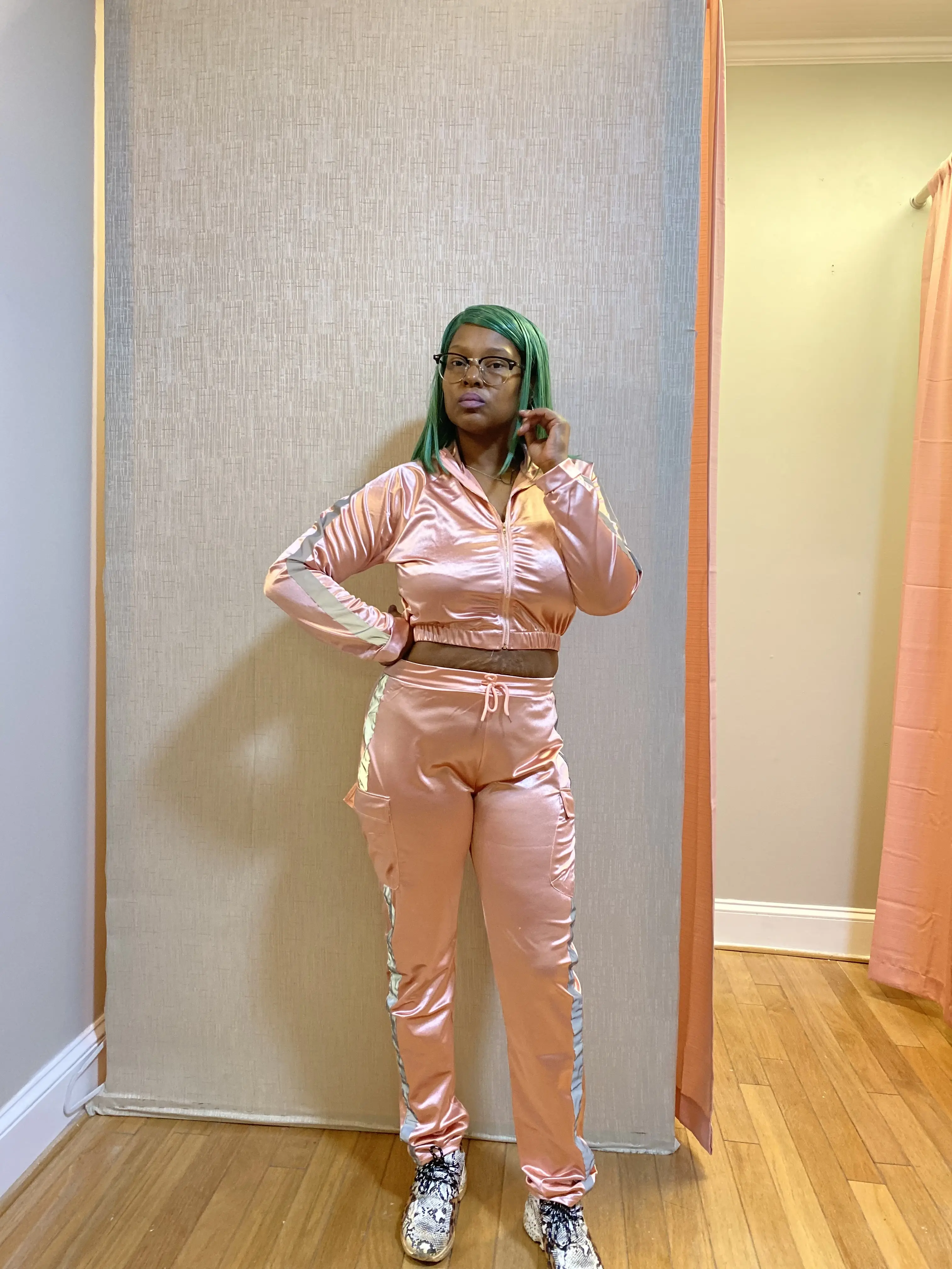 Rose Gold Women Track Suite With Reflective Stripe