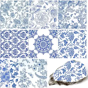 Assorted Floral Decoupage Napkins 27 Pack 9 Styles 13 Inch Blue Floral Decorative Cocktail Paper Napkins for DIY Crafting Birthday Party