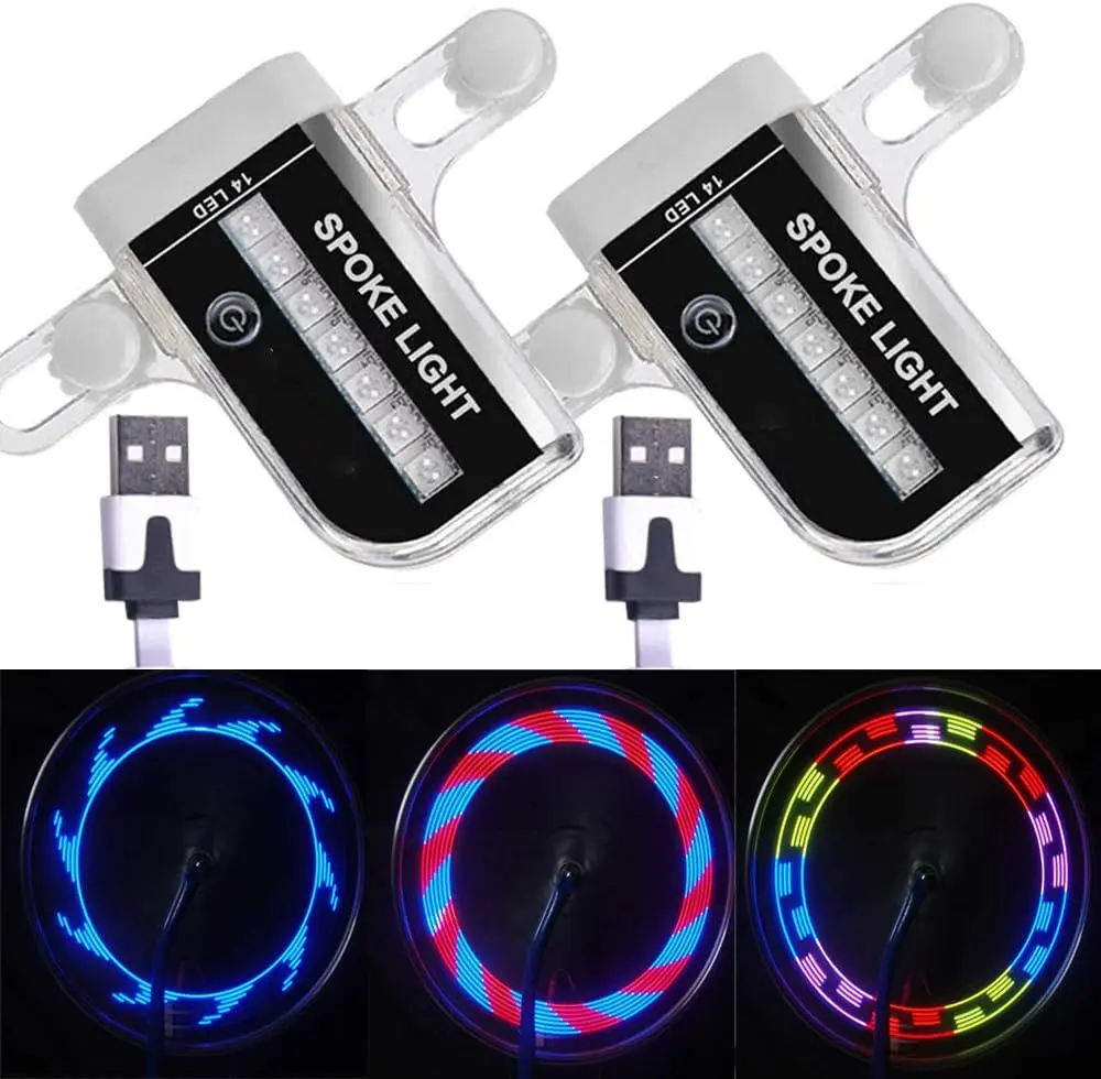 Solhice 2 Tire Rechargeable LED Bike Wheel Lights, Waterproof Bicycle Spoke Lights, 30 Patterns Cycling Tire Lights for Kids Adults Night Riding