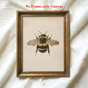 Vintage Bee Wall Art Print, Rustic Farmhouse Canvas Insect Poster, Unique Home Decor for Living Room & Bedroom, Perfect Housewarming Gift, Unframed
