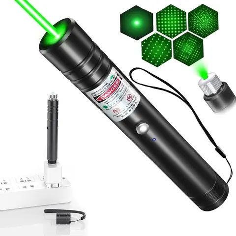 Interactive Aluminum Rechargeable Green Laser Pointer - Universal Long-Range Line Light Flashlight, Interactive Light & Laser Toys for Cat Play, Office Presentations