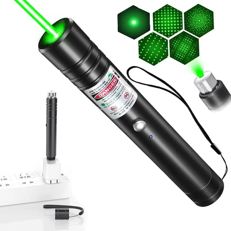 Interactive Aluminum Rechargeable Green Laser Pointer - Universal Long-Range Line Light Flashlight, Interactive Light & Laser Toys for Cat Play, Office Presentations
