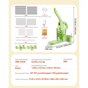VEVOR Button Maker Machine, 1.26/2.28 inch 2-in-1, Plastic Pin Maker with 200 pcs Button Parts, Circle Cutter and Magic Book, Reinforced Ergonomic Handle, for DIY Badges, Personalized Pins, Green