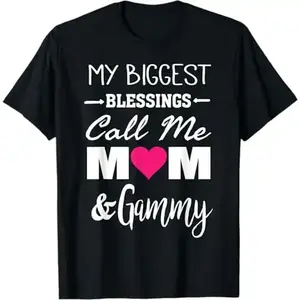 Unisex 100% Premium Soft Cotton Short-Sleeve Crew Neck T-Shirt, Comfortable Fabric, Black "Mom & Gammy Blessing Text Print" Outdoor Casual Style Tee (S-5XL)