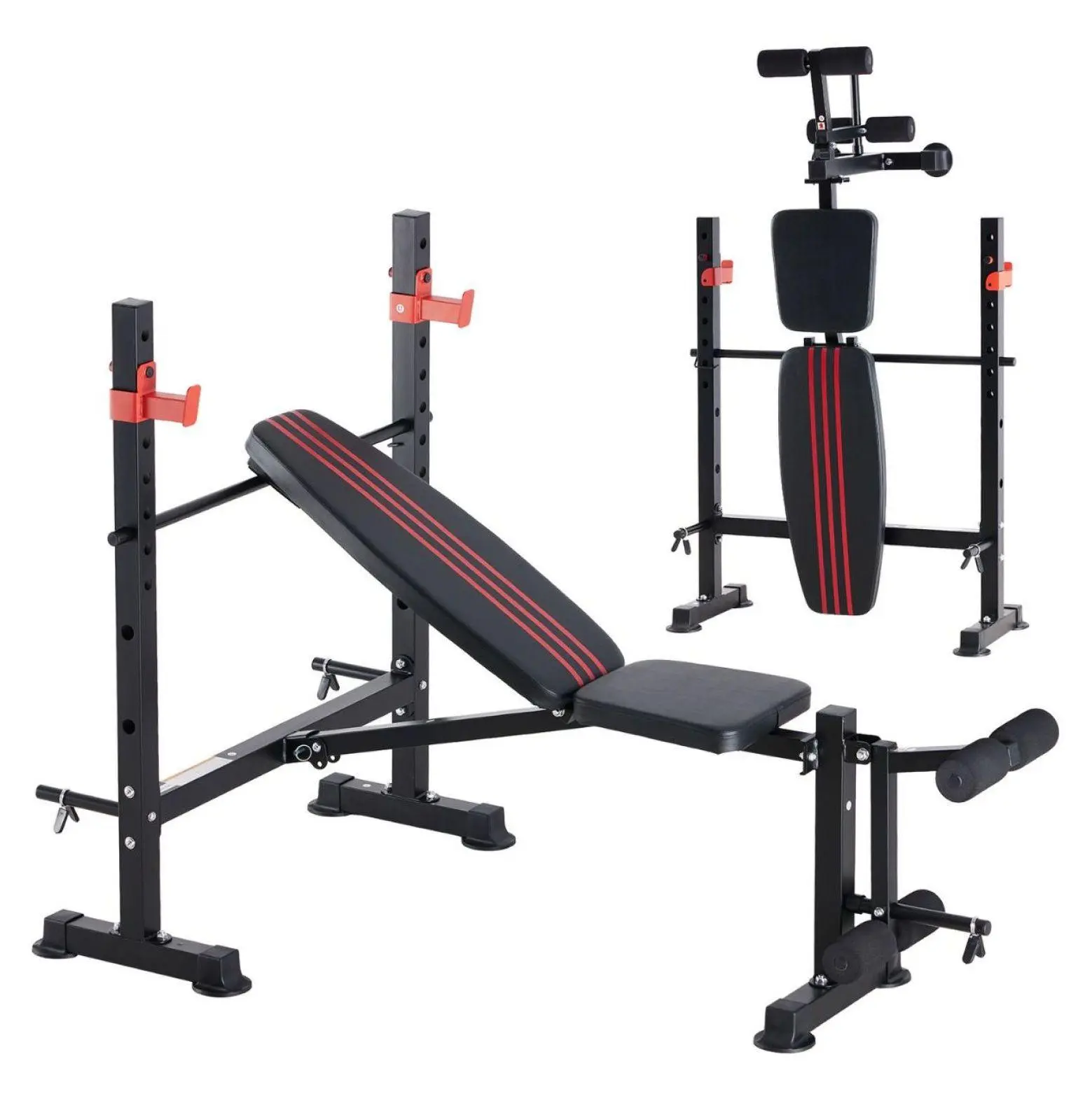 Adjustable Weight Bench with Rack - 650 LBS Capacity - Foldable Bench Press for Home Gym - Leg Extension - Incline/Decline - Heavy Duty Steel