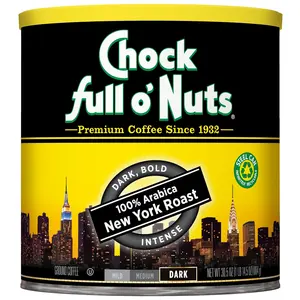 Chock Full o' Nuts New York Roast Ground Coffee – Premium Beans in Recyclable Steel Can – Rich Flavor & Aroma, Dark Roast – Perfect for Drip, Pour-Over, Percolator – 30.5 Oz Can