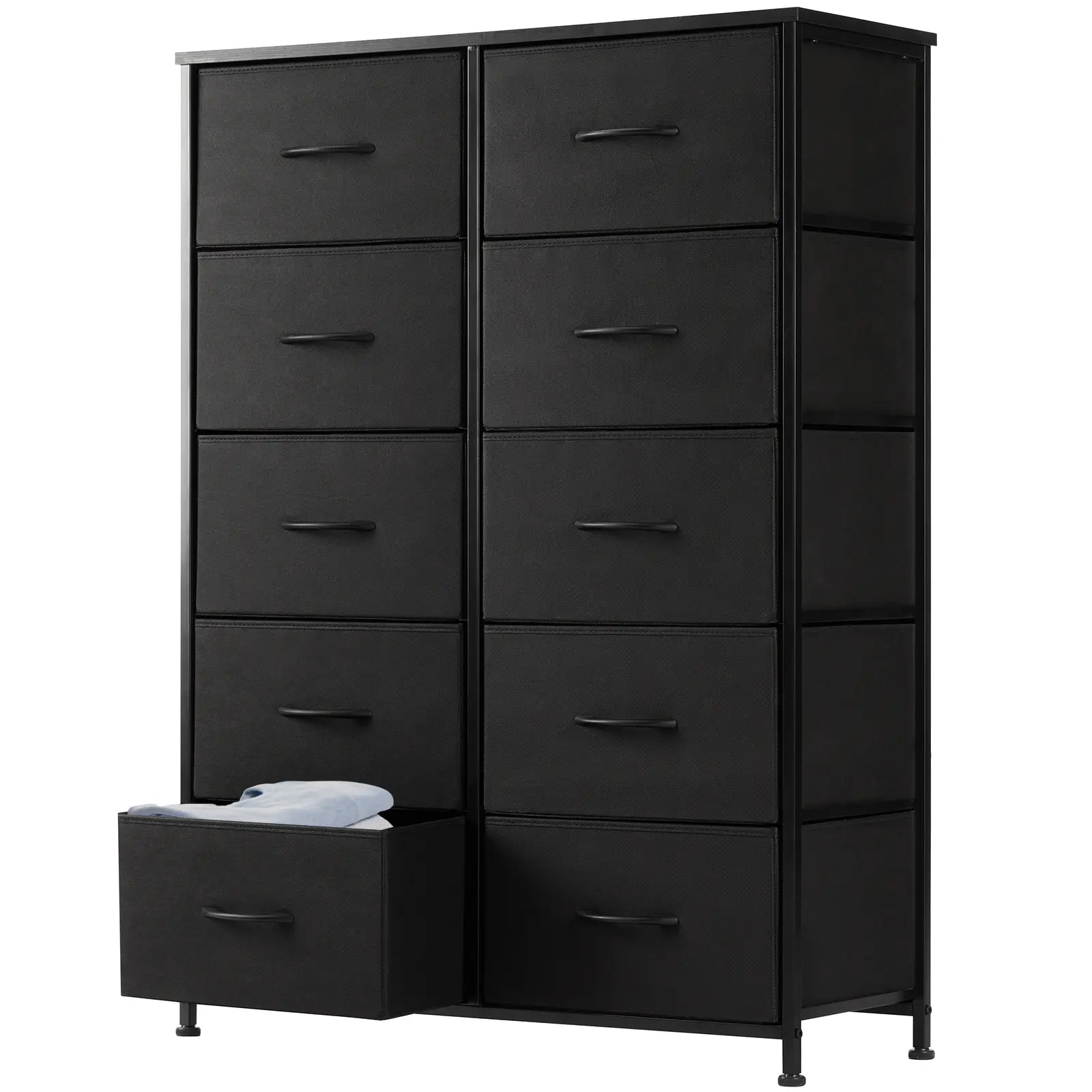 Sweet Furniture S - Tall Fabric Storage Tower Dresser with 10 Drawers and Wood Top for Bedroom