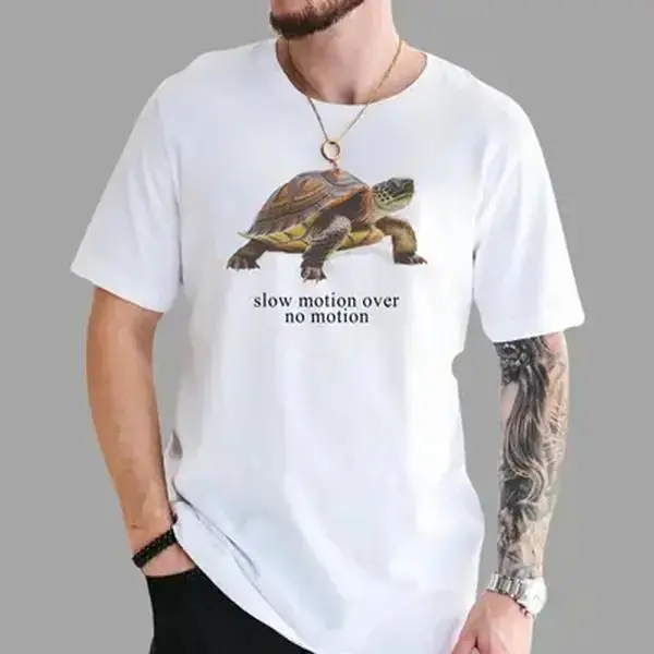 Unisex Turtle Graphic T-Shirt, Retro Slow Motion Print, Breathable 100% Cotton Casual Sporty Short Sleeve Top for Men and Women