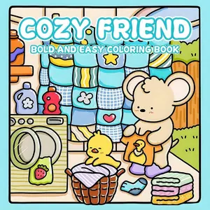 Cozy Friend Coloring Gift Book Cover, Adorable Bear and Duck Interaction, Warm and Healing Atmosphere, Encourages Creative Coloring