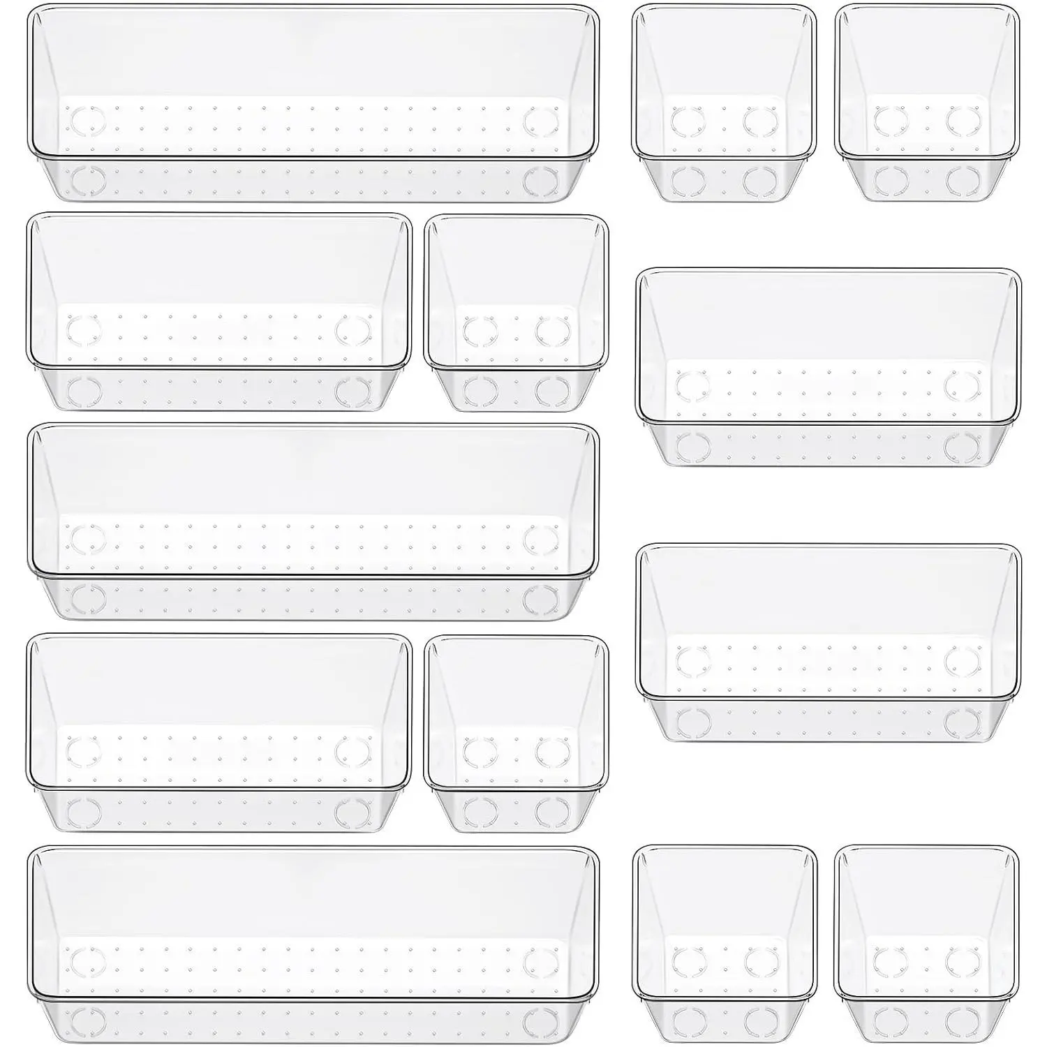 12 count Clear Drawer Organizer Set, 3 Sizes Bathroom Vanity Organizer Trays and Storage Bins for Makeup, , , and Gadgets.  for Office, Kitchen, Bedroom, Bathroom Use.