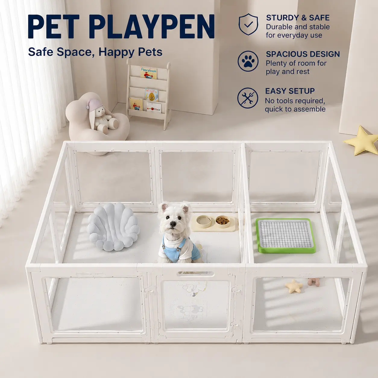 Transparent White Pet Playpen with Door - 8/10/12-Panel Foldable Indoor Dog Fence, Portable Home Pet Enclosure for Dogs & Cats