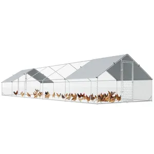 PawHut Large Chicken Coop Metal Chicken Run with Waterproof and Anti-UV Cover, Spire Shaped Walk in Fence Cage Hen House for Outdoor and Yard Farm Use, 1" Tube Diameter, 9.8' x 19.7' x 6.6'