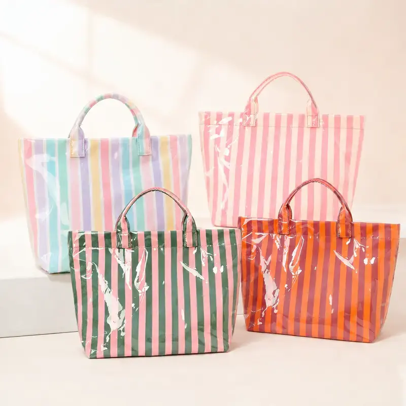Striped Large-Capacity Lightweight Casual Tote Bag, Portable Handbag for All Seasons, Shoulder Bag for Daily Commute & Travel, Daily Commuter Tote, Commuter Bags, Everyday Bags