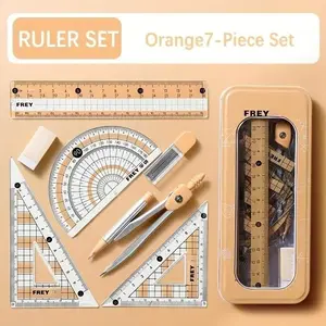 7 Piece Box Ruler Set Compass Triangle Rulers School Supplies Simple Student Drawing Campus Stationery New Protractor Ruler Set Exam Use Portable