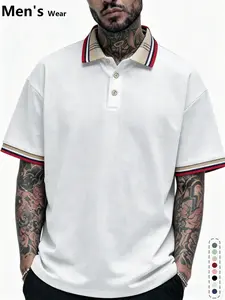 Unisex Preppy Loose-Fitting Random Print Polo Shirt, Sporty Streetwear for Men and Women, Casual Daily Wear Top
